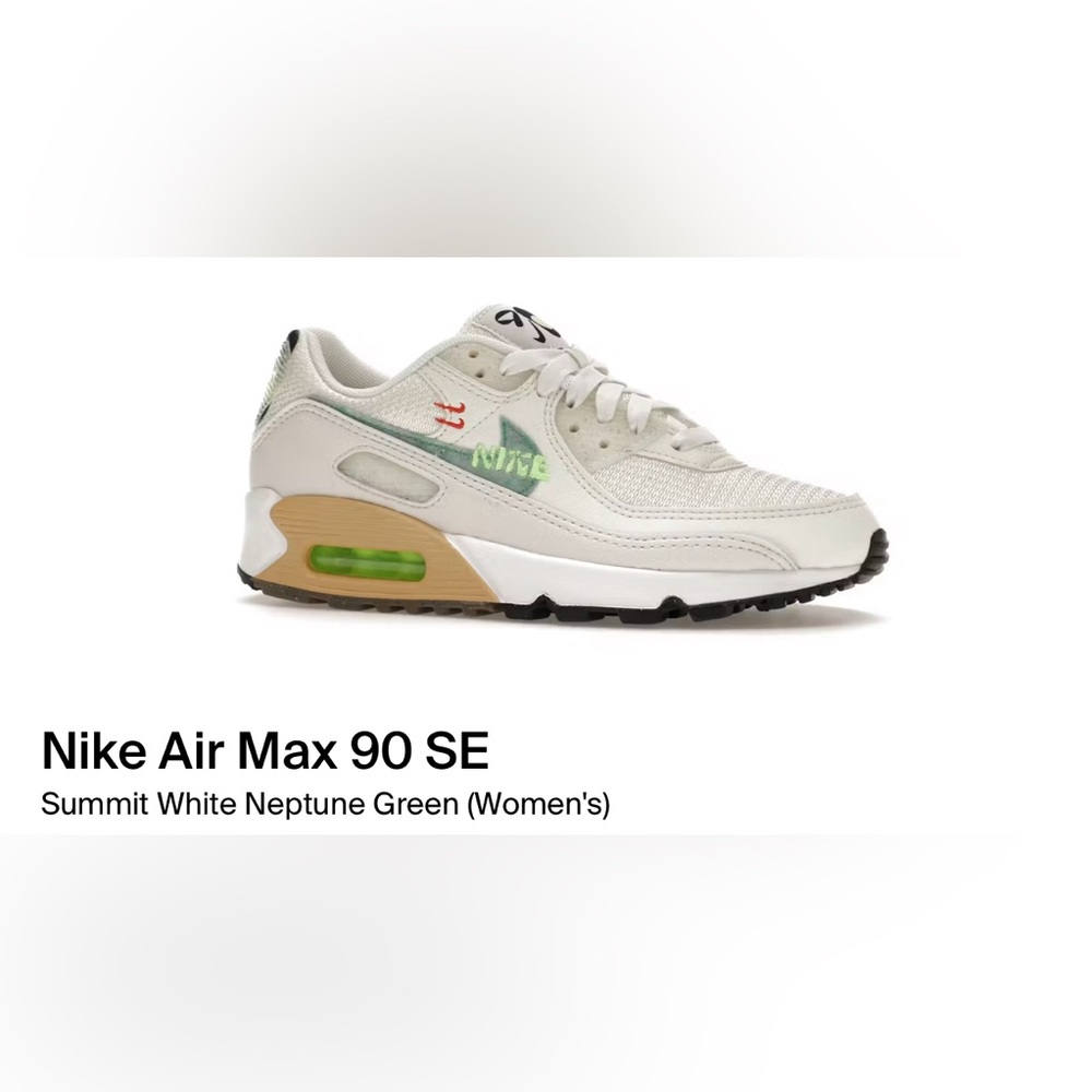 Nike Air Max 90 SE Women's Sneakers - White and Green with OG box $FIRM$ - Picture 2 of 9